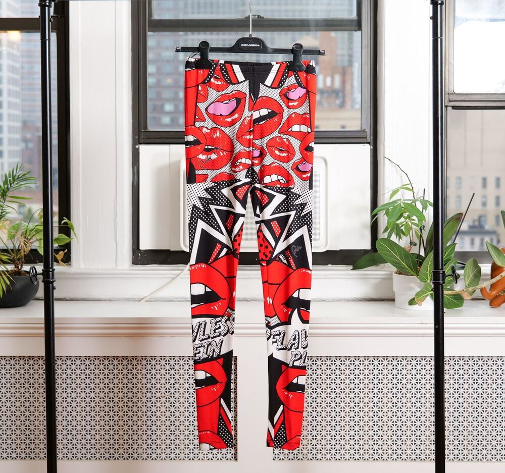Philipp Plein Red Stretch Comic Print Skinny Leggings Pants (M / US 6 8) NWT